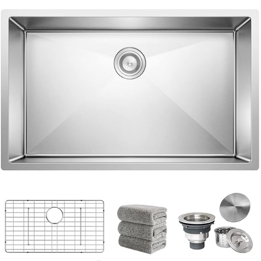 OX-URD30189-US Oxwiser Handmade Stainless Steel Kitchen Sink Kit