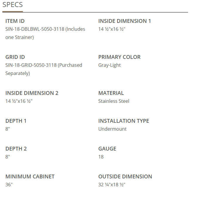 Double Bowl 18 Gauge 50/50 - 3218 Stainless Steel Sink