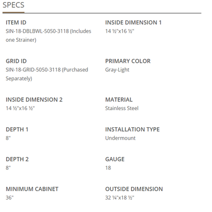 Double Bowl 18 Gauge 50/50 - 3218 Stainless Steel Sink