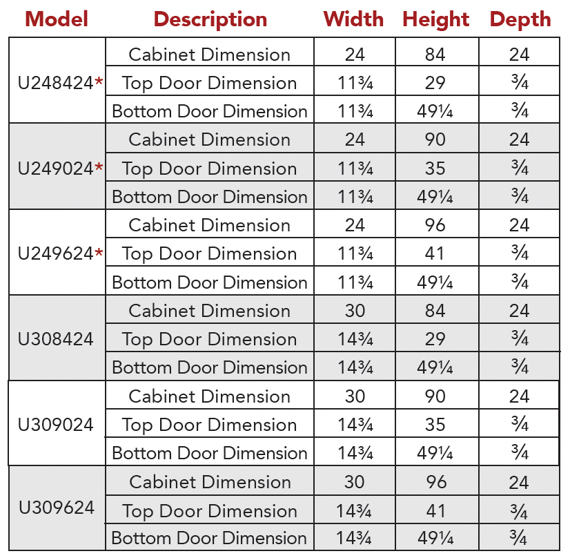 Utility cabinet 4 door spec sheet